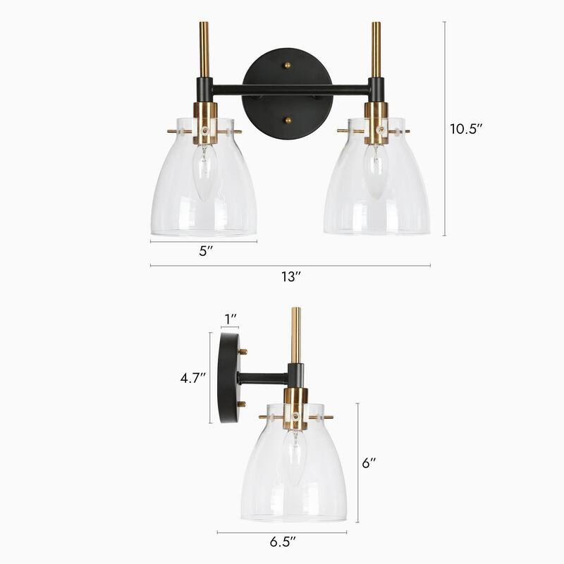 Modern Black Gold 2/3/4 Lights Vanity Light Fixture Glass Bathroom Lighting