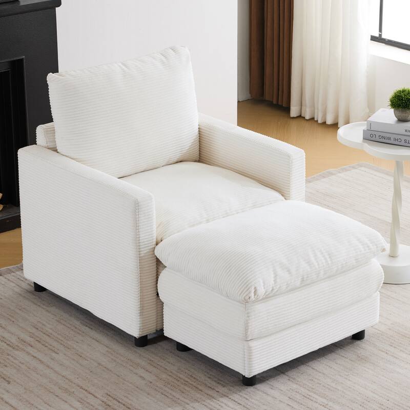 Corduroy Armchair Set with Ottoman
