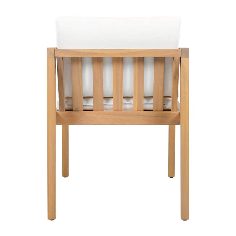 Christopher Knight Home - Outdoor Acacia Wood Upholstered Dining Chairs Set with Seat Cushions & Slatted Back, Teak Finish