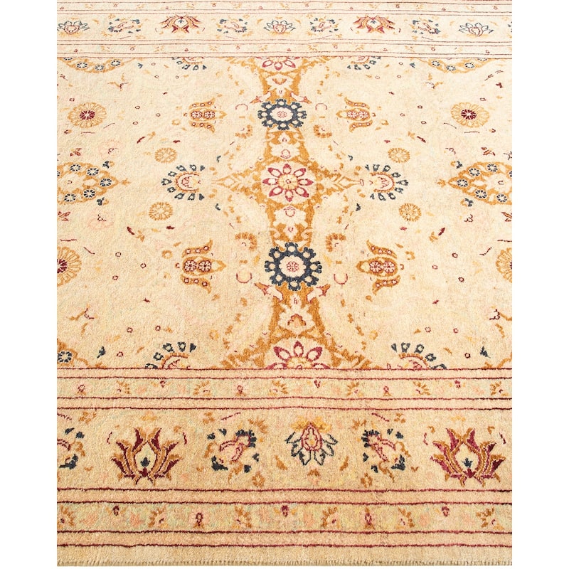 Overton Handknotted Wool Traditional Oriental Yellow Area Rug - 4' x 6'