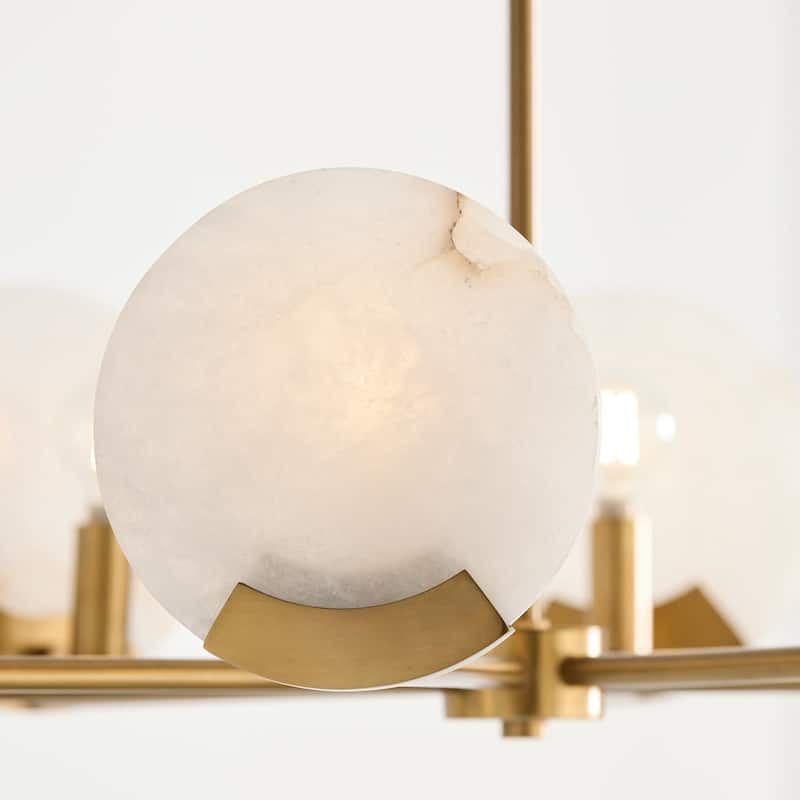 28" W x 7.25" H 8-Light Chandelier in Aged Brass with Natural Alabaster Stone - 27.75"W x 7.5"H