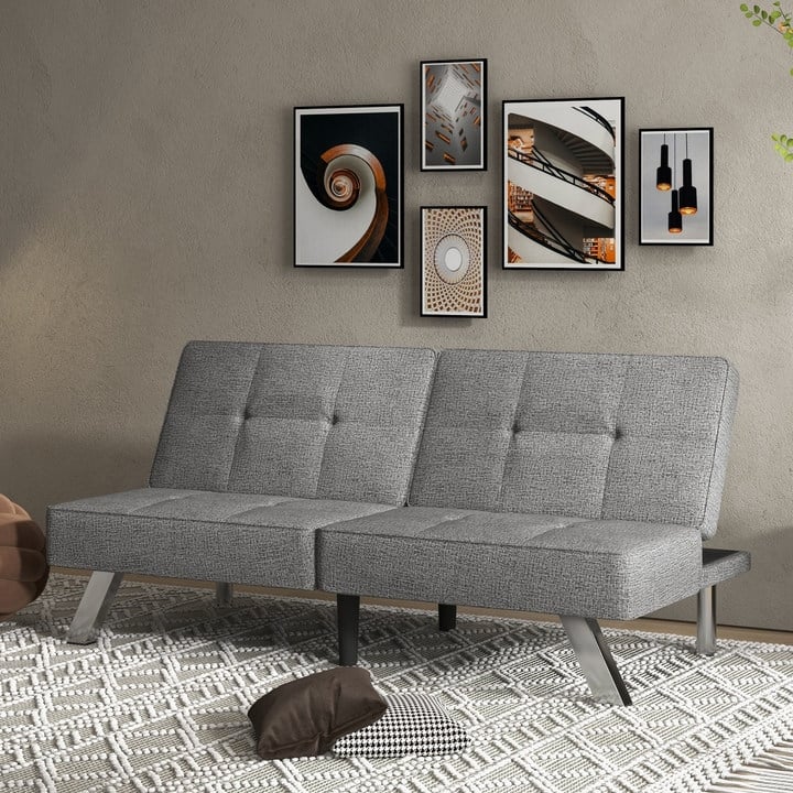 Linen Upholstered Modern Convertible Folding Futon Sofa Bed for Compact Living Space