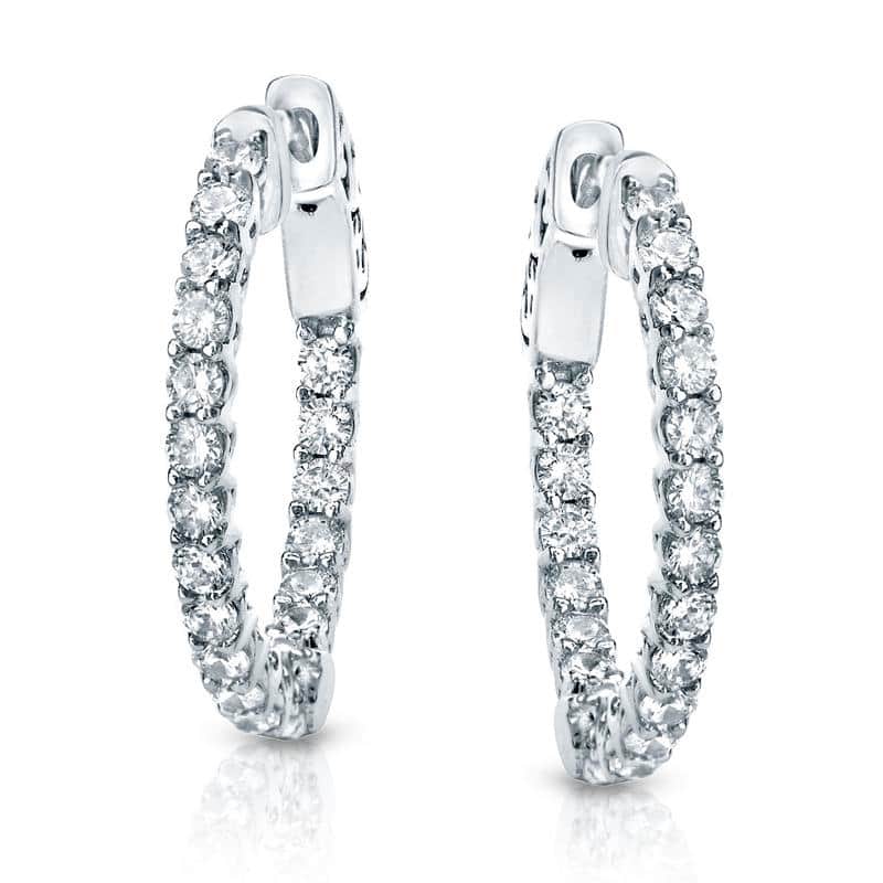 Auriya 14k Gold 1 carat TW Small Diamond Hoop Earrings - 0.66-inch (H-I, SI1-SI2) - White Gold