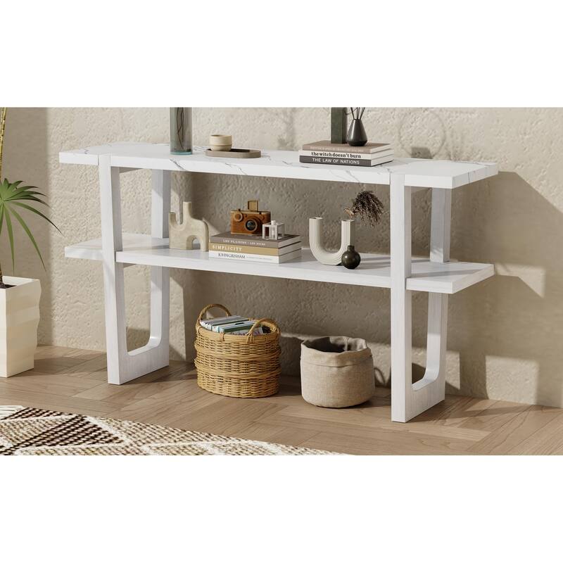 Retro Entryway Table with Open Shelf - Antique White