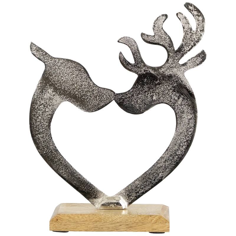 Heart Shaped Kissing Reindeer Metal Christmas Decoration - 10"