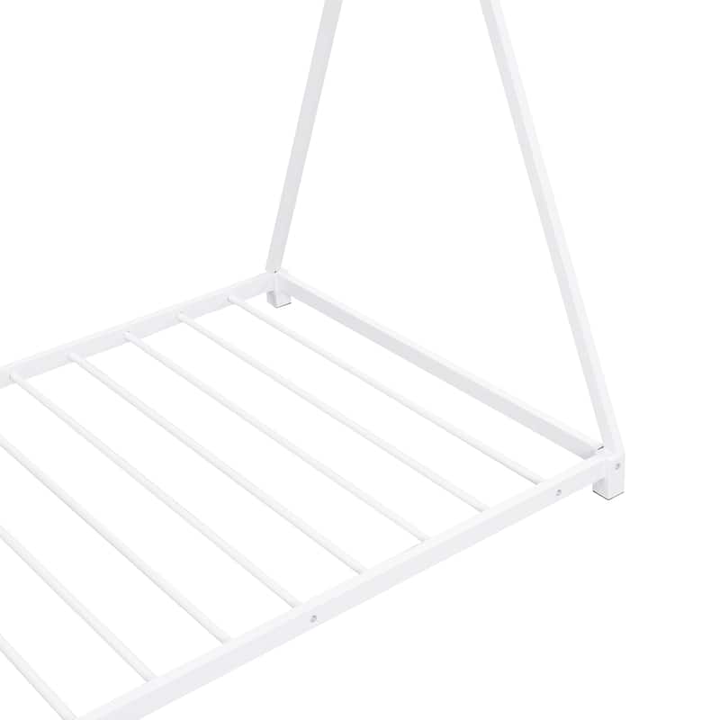 White Twin Size Metal House Platform Bed with Triangle