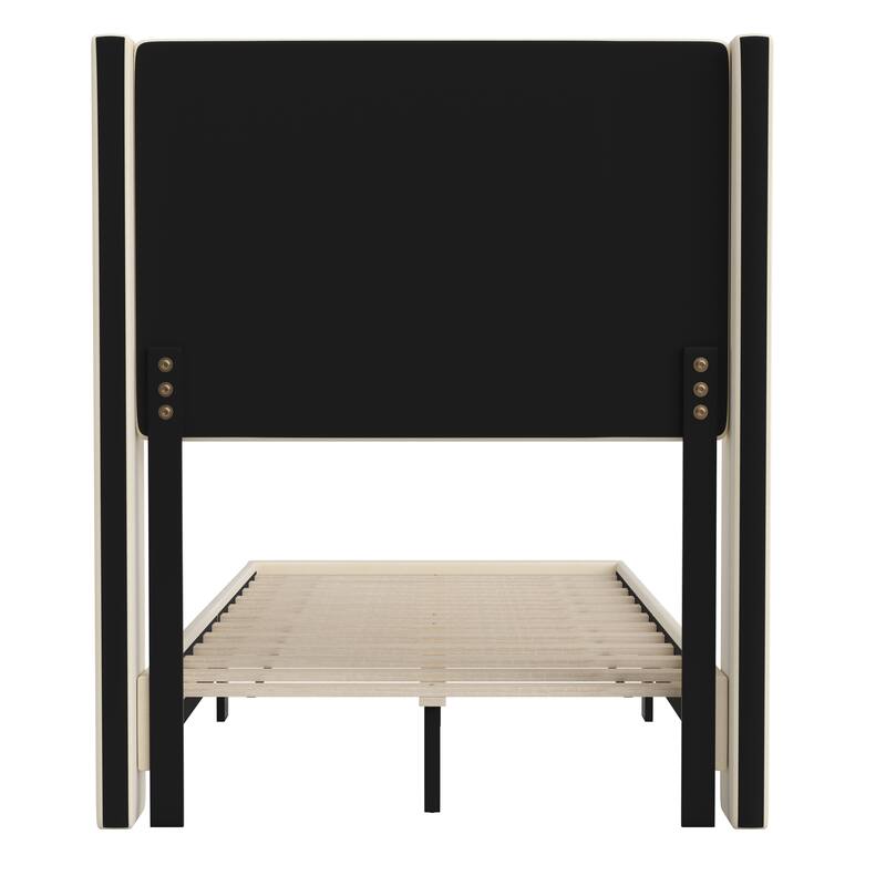 Upholstered Platform Bed with Wingback Headboard