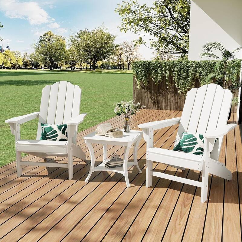 Set of 2 HDPE Adirondack Patio Chairs for Garden, Deck, Backyard, Poolside - White