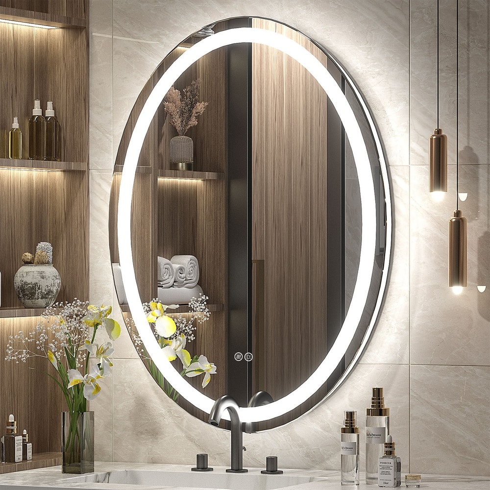 KIOTEE Super Bright Oval LED Lighted Anti-Fog Tempered Glass Bathroom Vanity Mirror with ETL and 3-Year Warranty