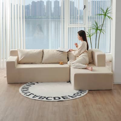 Modular Sectional Sofa, L-Shaped Couch Minimalist 2 Pieces Cloud Couch foam Sofa with Pillows, No Assembly Required