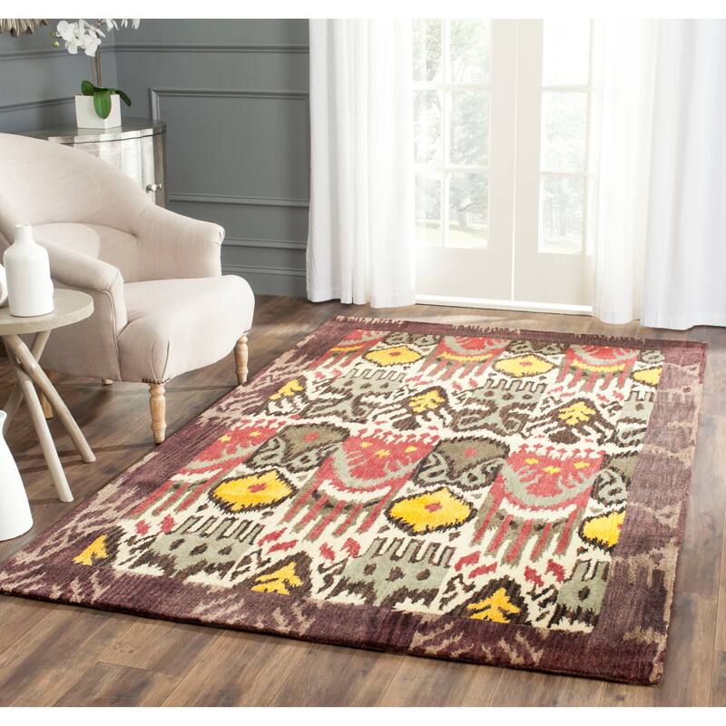 SAFAVIEH Handmade Ikat Shianne Modern Wool Rug - 9' x 12' - Creme/Brown - Rectangle