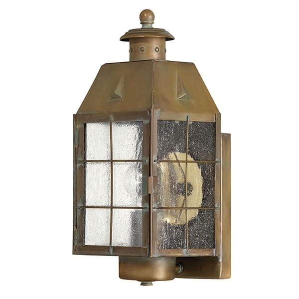 slide 1 of 1, Hinkley Lighting Nantucket 13.5" Tall 1 Light Heritage Outdoor Wall Aged Brass