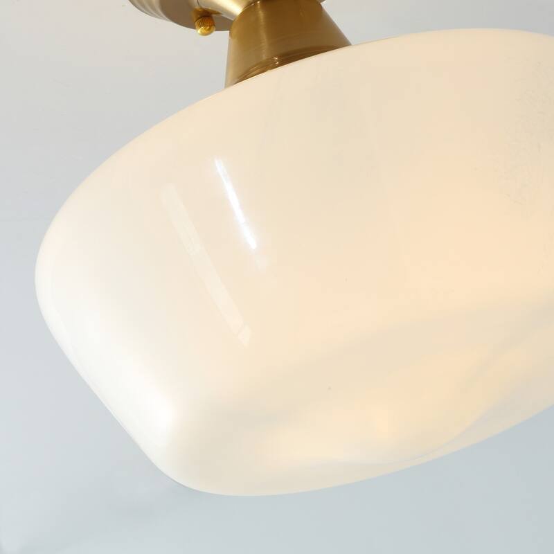 Vintage Gold 1-Light White Glass Semi Flush Mount Lighting Fixture