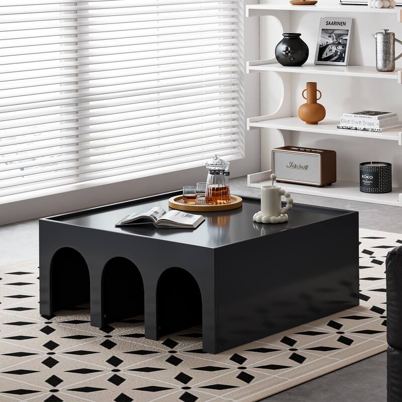 Roomfitters Multifunctional Bookshelf & Coffee Table, 4-Tier Minimalist Organizer, Modern Living Room Bookcase