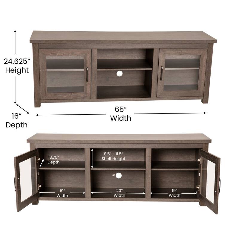 Classic TV Stand for up to 80" TVs-Glass Fronted Doors-Modern Finish