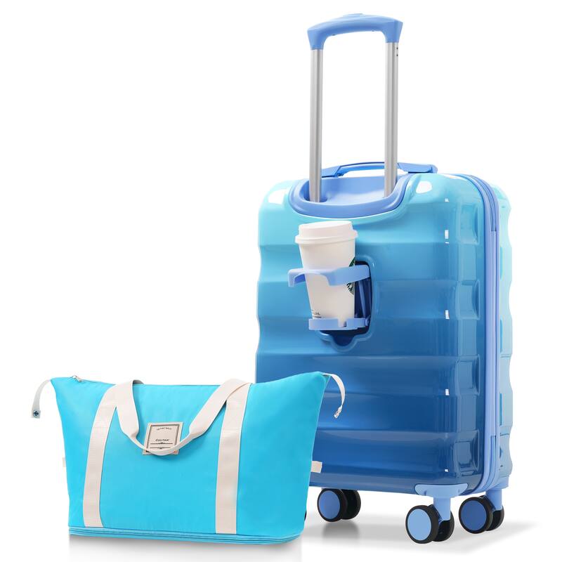 20" Carry-on Luggage with Cup Holder - Lightweight Glossy Hardshell Suitcases with Spinner Wheels, TSA Lock, Airline Approved