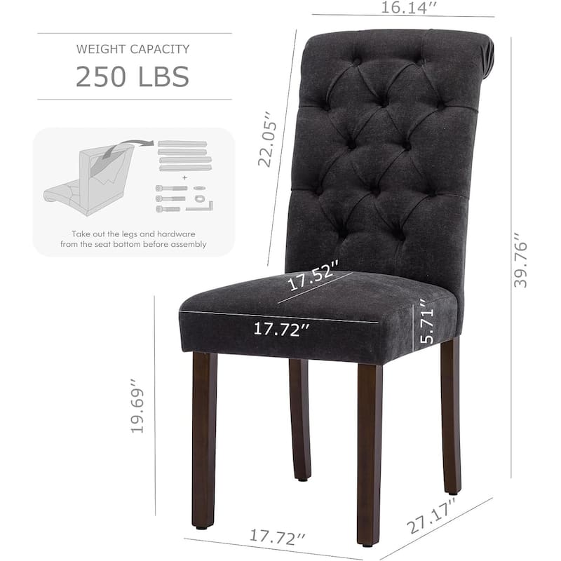 Tufted Parsons Upholstered Dining Side Chairs with Solid Wood Legs and Padded Seat