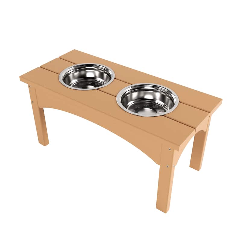Elevated Pet Feeder with Stainless Steel Bowls - Teak