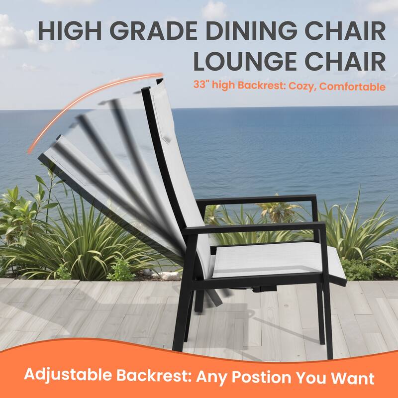 9-PC Outdoor Patio Aluminum Dining Sets Rectangular Expandable Table with Adjustable Dining Chairs
