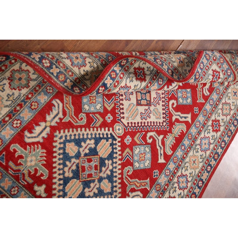 Red Kazak Rug Hand-Knotted Traditional Wool Carpet - 3'11"x 6'1"