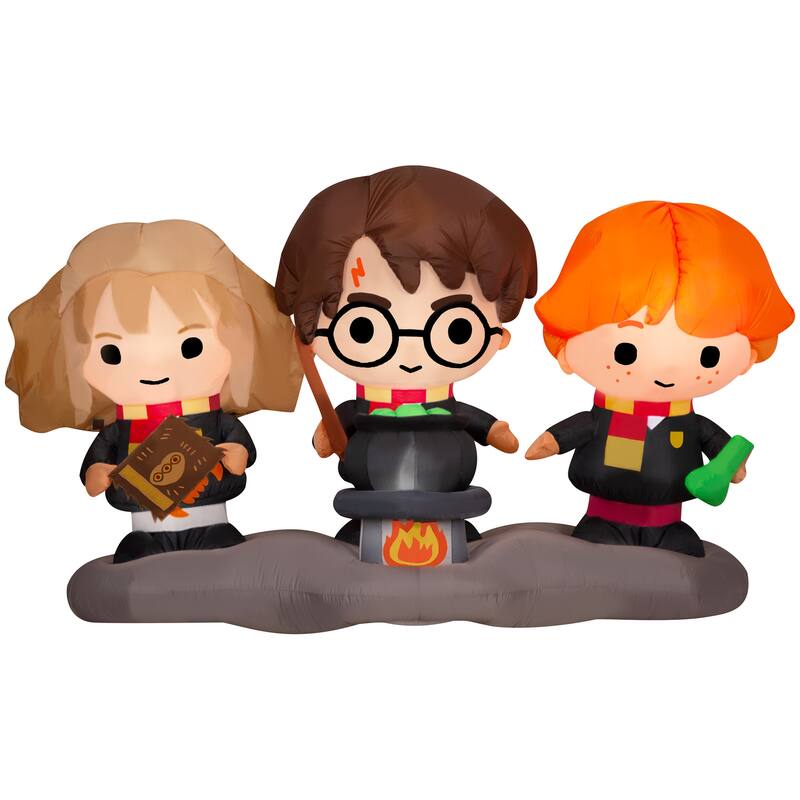 Gemmy Airblown Harry, Ron, and Hermione w/Cauldron Scene WB, 4.5 ft Tall, Black