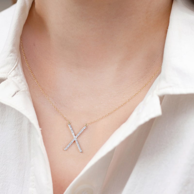 1/20ct TDW Diamond Classic Initial Pendant Necklace in Silver for Women