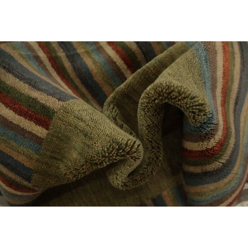 Hand Knotted Oriental 100% Wool Carpet Modern Geometric Green Gabbeh Area Rug - 5' 7'' X 3' 5''