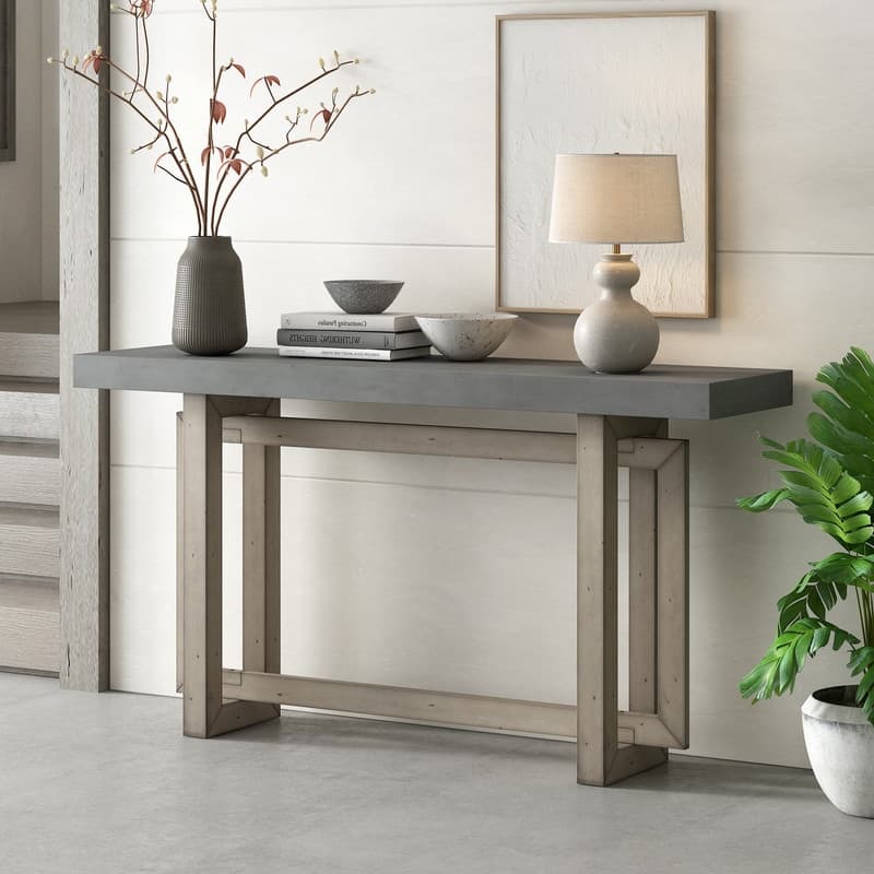 Modern Entryway Console Table with Industrial-inspired Concrete Wood Top, Hallway Foyer Sofa Long Table Entryway Table - Grey