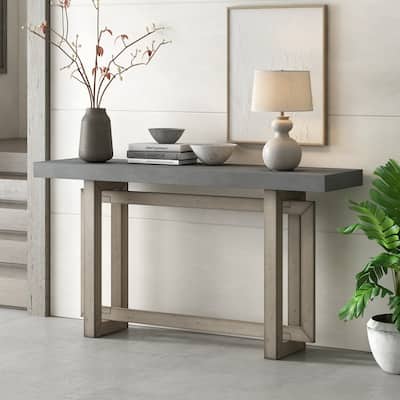 Modern Entryway Console Table with Industrial-inspired Concrete Wood Top, Hallway Foyer Sofa Long Table Entryway Table