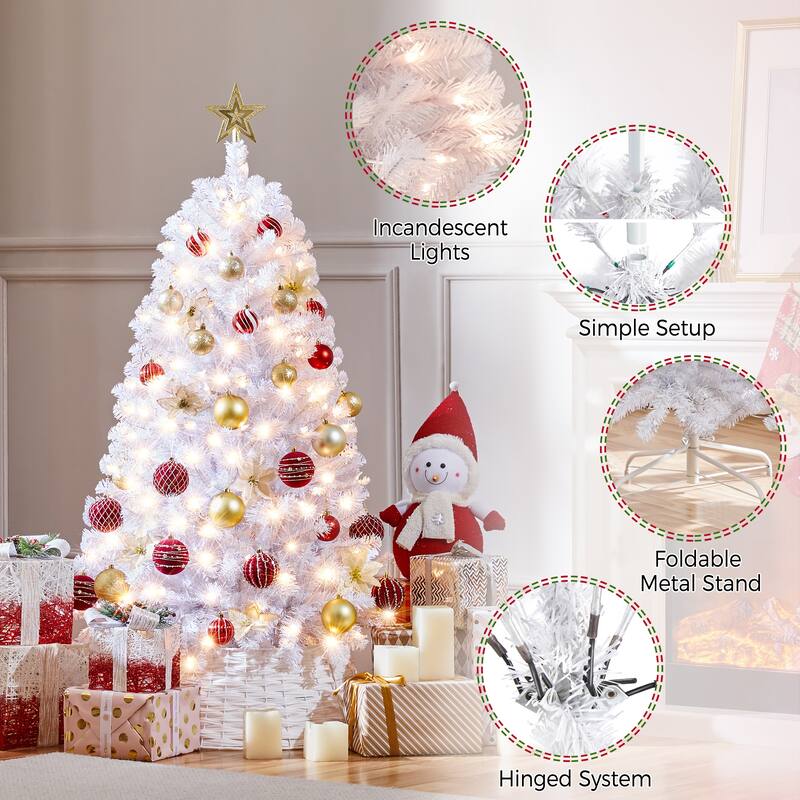 Yaheetech 4.5ft/6ft/7.5ft Pre-Lit Fir Artificial Christmas Tree with 150 Incandescent Warm Lights & 324 Tips