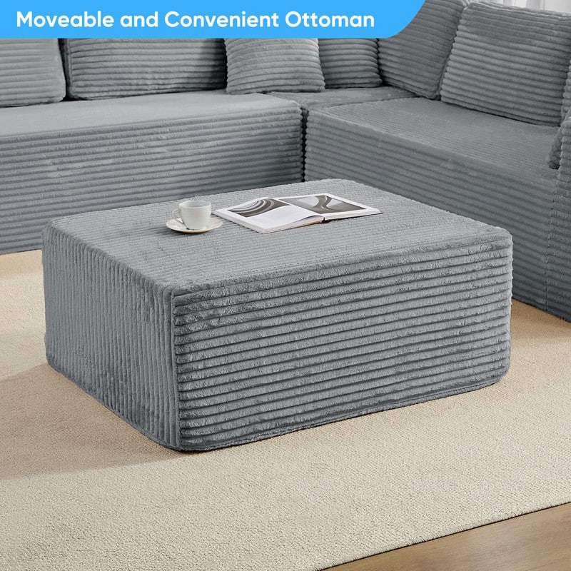 Corduroy 141'' Deep Seat Modular Sectional Sofa, Modern 8-Seater U-Shape Sofa Couch with Moveable Ottoman