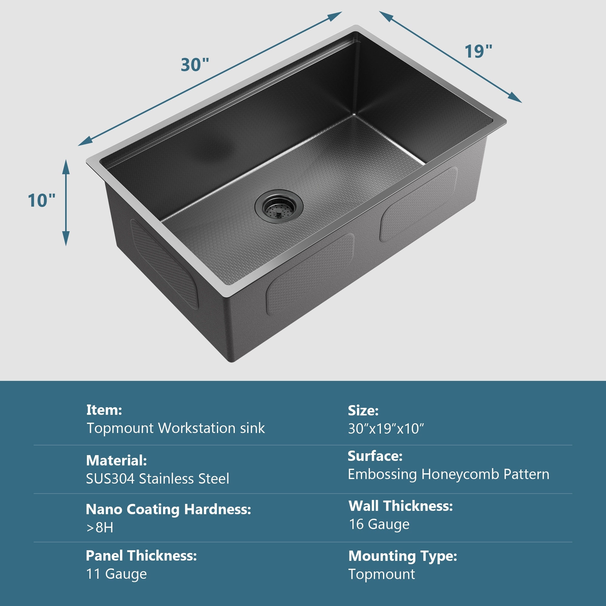 輝い Single Basin Nano Pattern -Honeycomb 30-inch Sink Kitchen その他