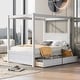 preview thumbnail 2 of 9, Full Size Canopy Bed Wooden Four Poster Bed with 4 Drawers