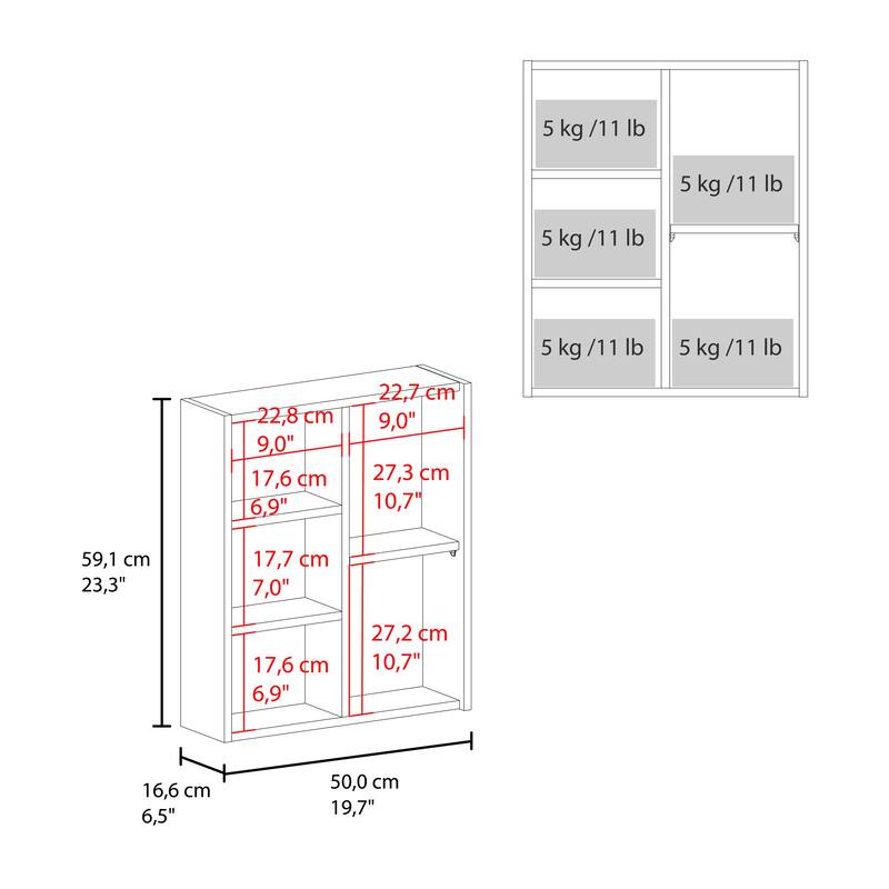 Quintana Wall-Mounted Mirror Medicine Cabinet With One Door And Four Open Compartments, White