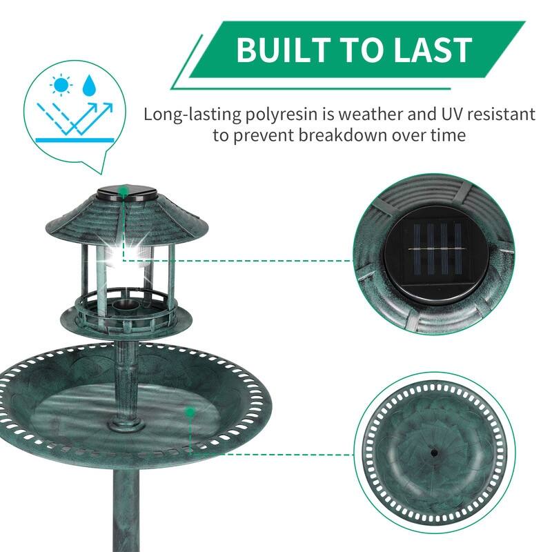 42" H Plastic Birdbath with Solar Light
