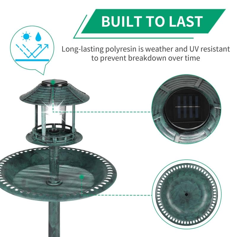 Plastic Birdbath with Solar Light