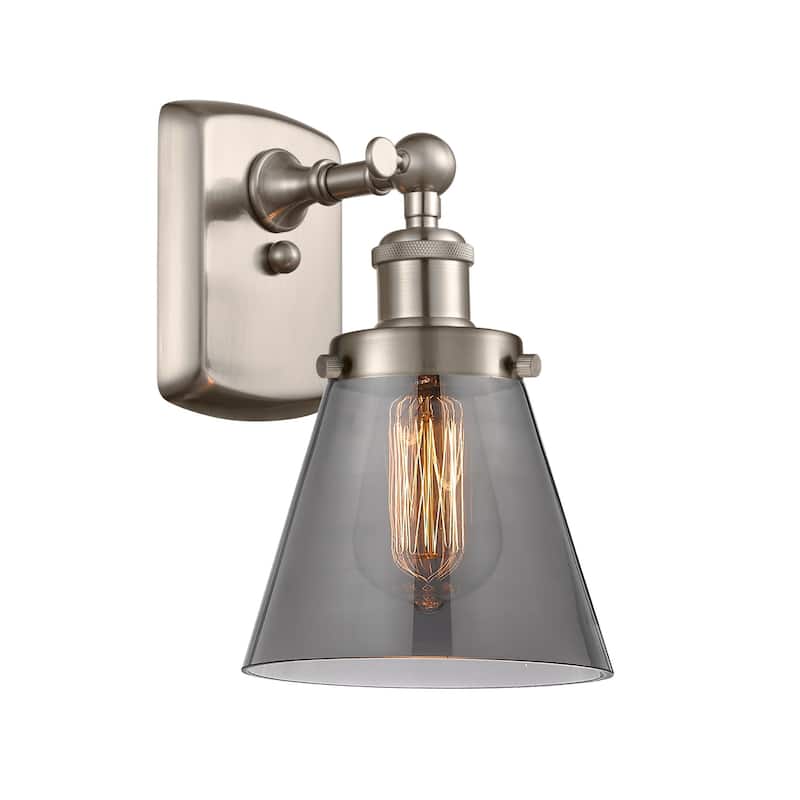 Innovations Lighting Small Cone 6" Wide Bathroom Sconce - Brushed Satin Nickel / Plated Smoke
