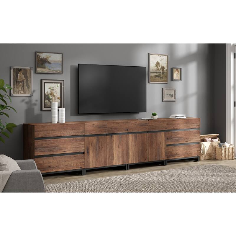 Modern TV Stand for TVs up to 120 Inches, 4-in-1 Media Console with 6 Drawers and Adjustable Shelves, Entertainment Center - 4 piece - Brown