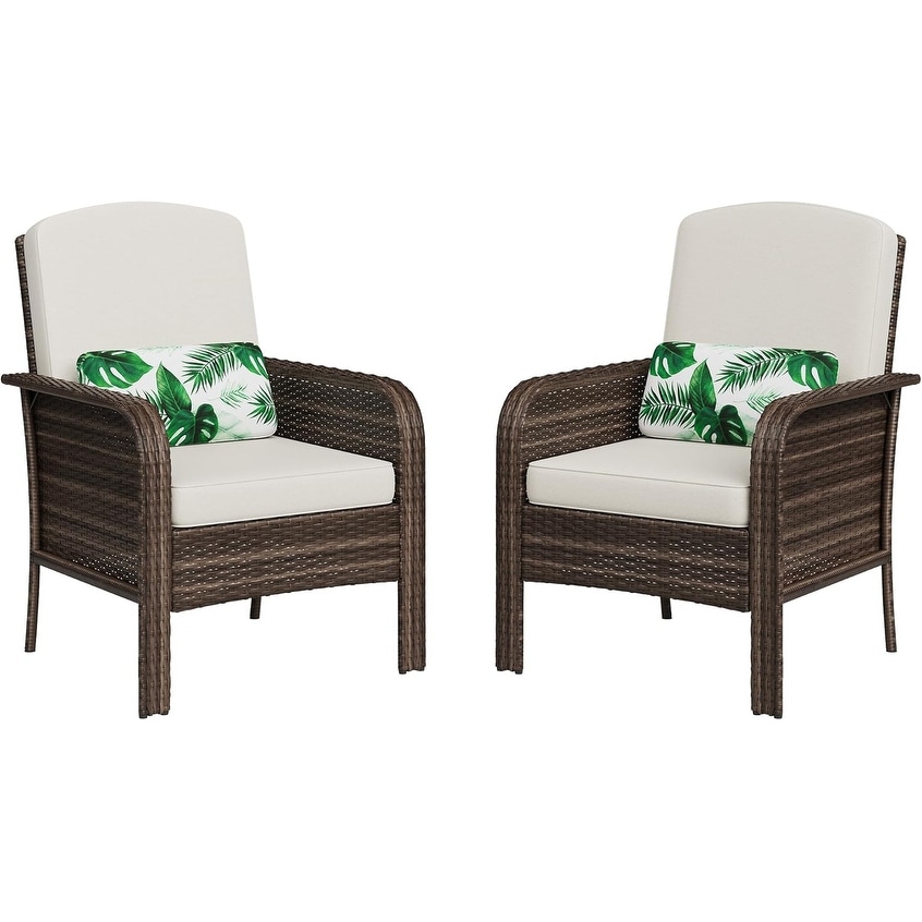 2-Piece Patio Lounge Chairs, Rattan Wicker Chairs with Cushions Porch Garden