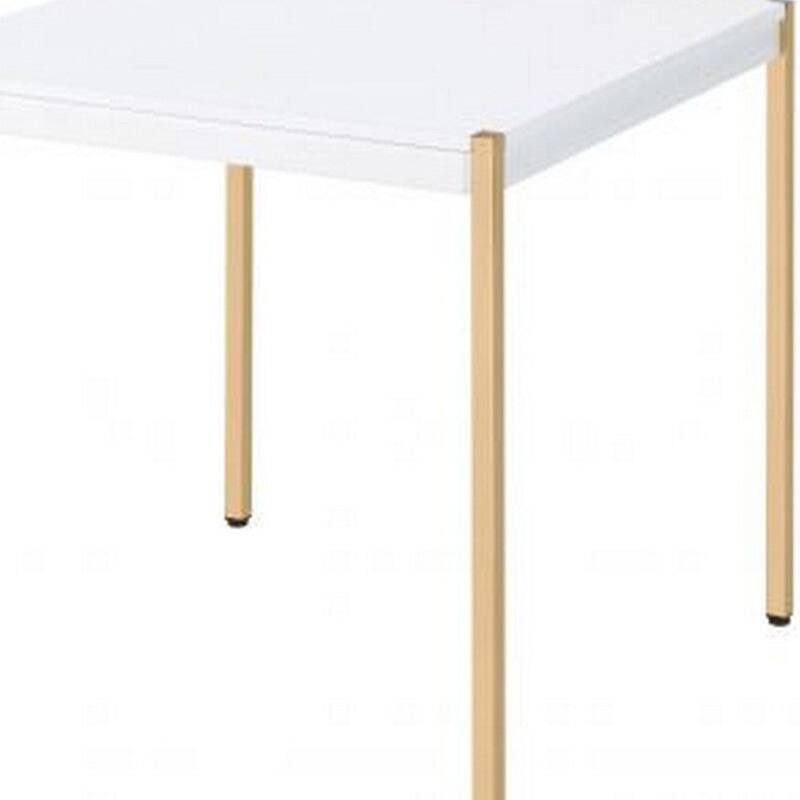 End Table with Metal Tube Legs, White and Gold - 24 L x 24 W x 24 H Inches