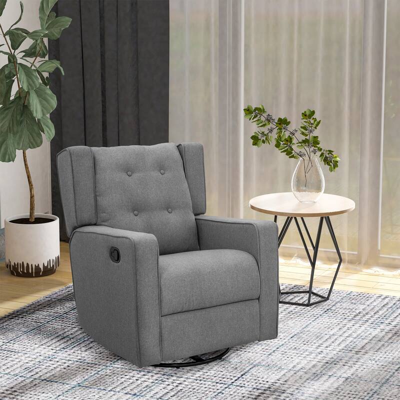 Wingback swivel recliner chair glider rocking chair for Nursery with Button Tufted