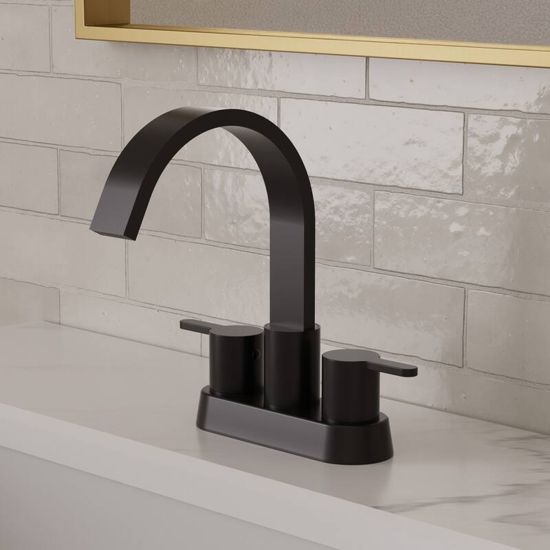GRANDJOY Stainless Steel 6" Centerset Sink Faucet 2-Handle Waterfall Bathroom Faucet - Matte Black