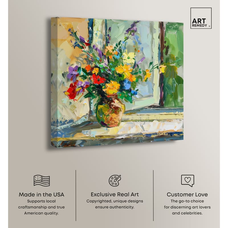 Art Remedy Vase By The Window Gallery Wrapped Impressionism 1 Piece Canvas Wall Art /Monet And Van Gogh Inspired Art