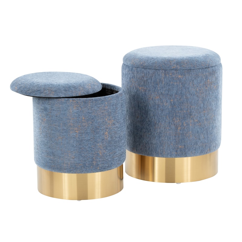 Marla Contemporary Nesting Ottoman Set in Gold Metal and Plush Fabric by LumiSource