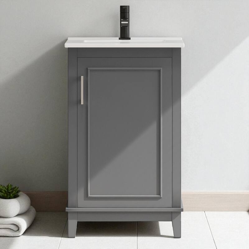 20" Bathroom Vanity with Ceramic Sink Small Freestanding Cabinet Soft Close Door and Storage Shelves