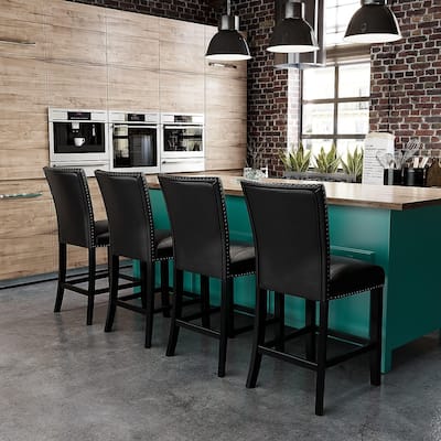 Faux Leather Bar Stools Upholstered Chairs with Set of 2