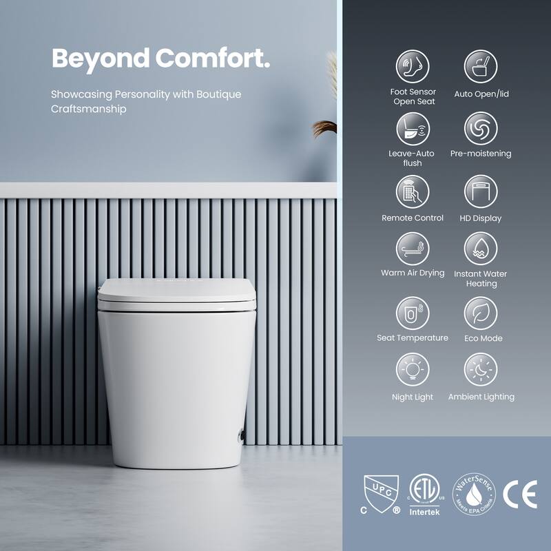 Yecla Smart Bidet Toilet Combo with LED screen display,ADA Chair Height,Auto Open & Close,Dryer & Foot/Men's flush recognition