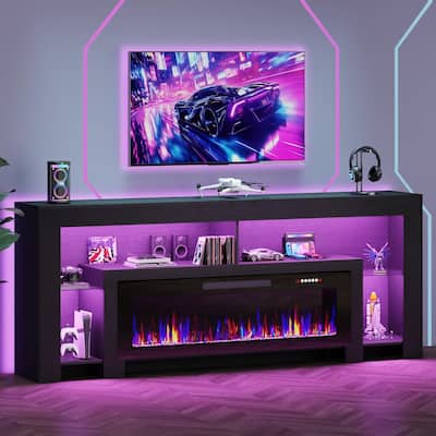 BOSSIN 82" Fireplace TV Stand with 50" Fireplace, Entertainment Center for TVs Up to 90", Console Cabinet With LED Light