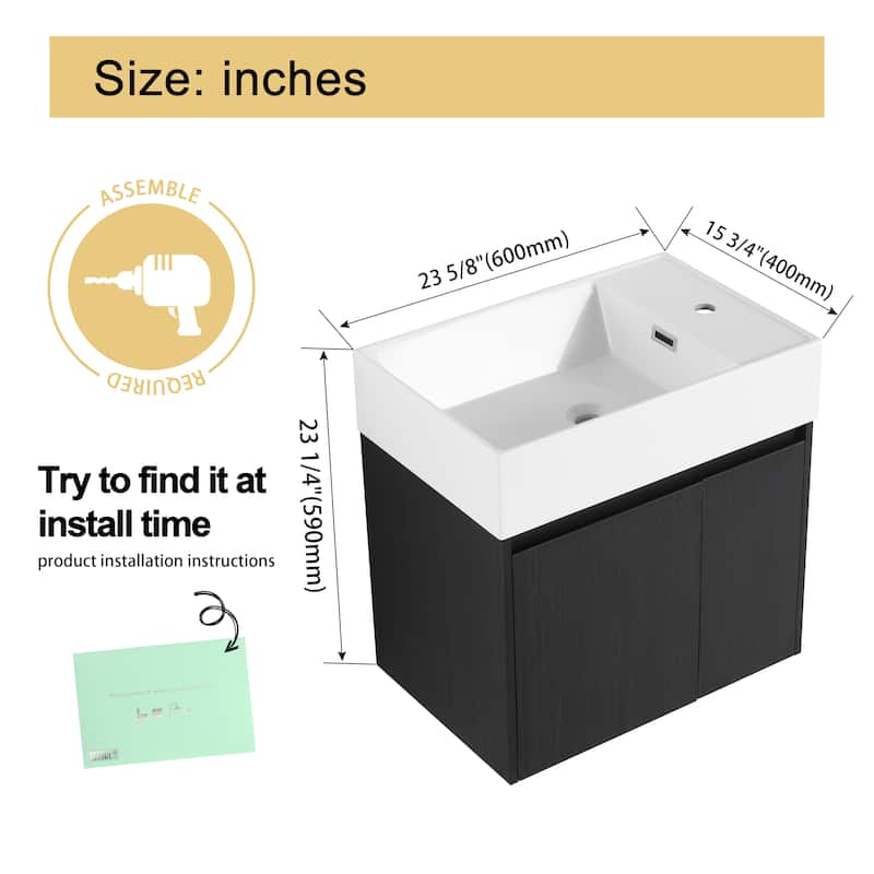 Malwee 24"/30" Bathroom Vanity with Sink, Floating Bathroom Vanity with Soft Close Door