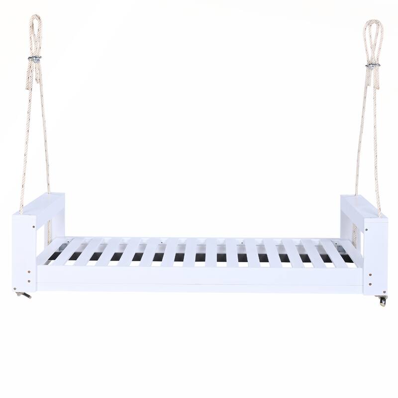 Twin Size Porch Swing Bed Seating Group with Hemp Ropes for Garden and Backyard
